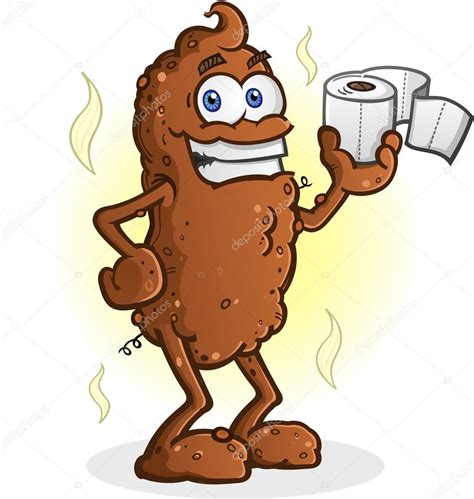 Poop Cartoon Character Standing And Holding Toilet Paper Stock