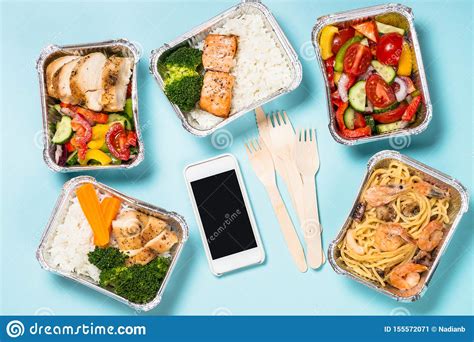Food Delivery Concept Healthy Lunch In Boxes Stock Image Image Of