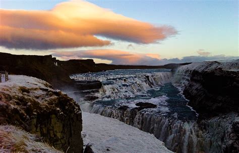 Frozen Gullfoss Falls In Iceland