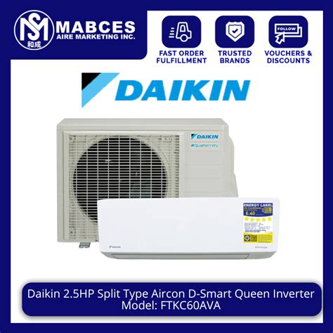 Daikin 2 5HP Split Type Aircon D Smart Queen Inverter FTKC60AVA