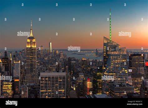New York City Skyline At Sunset Stock Photo Alamy