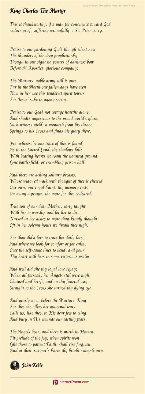 King Charles The Martyr Poem By John Keble