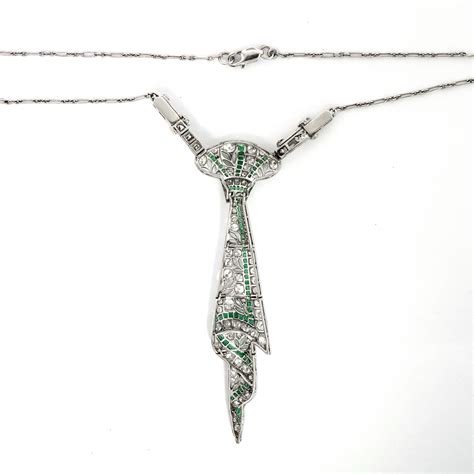 Art Deco Emerald Diamond Necklace 255ct Tw Vintage Circa 1920s Old