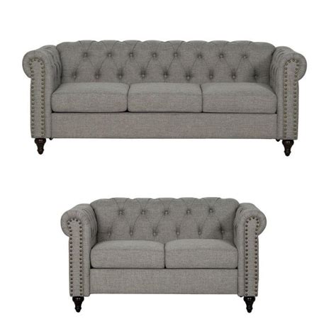 2 Piece Nailhead Trim Sofa And Loveseat Set In Gray Cymax Business