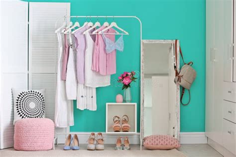 stylish dressing room interior with clothes rack stock image image of clothing apartment