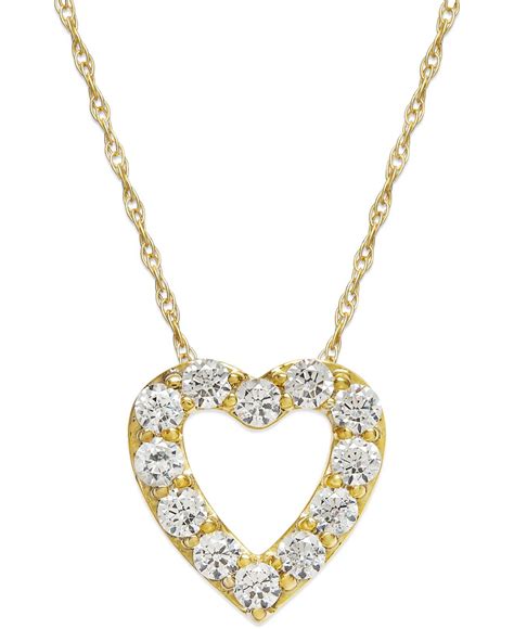 Macys Diamond Heart Pendant Necklace In 14k Gold 14 Ct Tw In