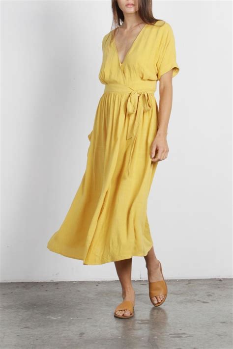 Mod Ref Yellow Wrap Midi Dress Dresses Midi Dress Nice Dresses
