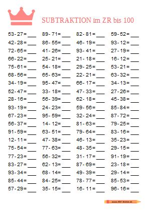 Dieses unterrichtsmaterial bietet einfache übungen zur division bis 1000, die im kopf zu rechnen sind, für schüler ab 3. Arbeitsblatt - Subtraktion im ZR bis 100 | Nachhilfe mathe ...