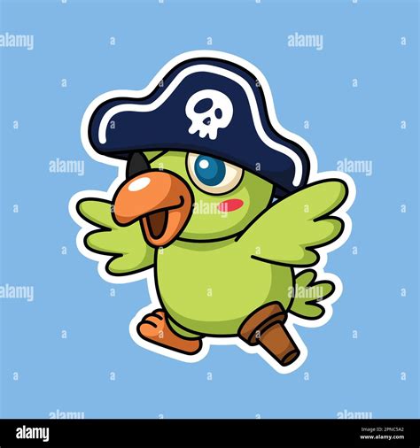 Cute Pirate Parrot Cartoon Character In Sticker Style Premium Vector