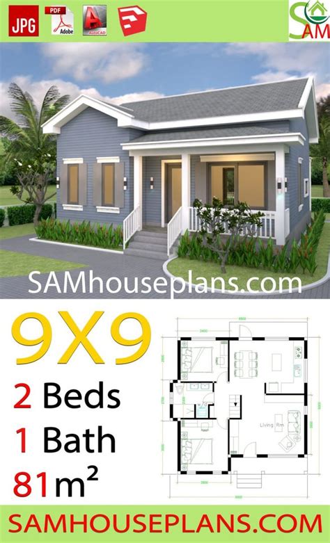 House Plans 9x9 With 2 Bedrooms Gable Roof House Plans S 2c6