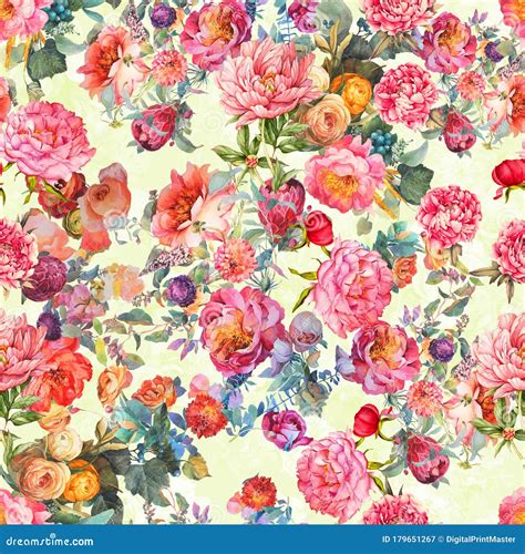 Seamless Flower Pattern Design For Digital Print Fabric Stock