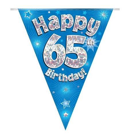 Blue Star Happy 65th Birthday Foil Flag Bunting Banner Decoration