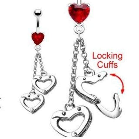 Belly Button Ring Navel Heart Handcuffs Body Jewelry 14 Gauge Body Accentz