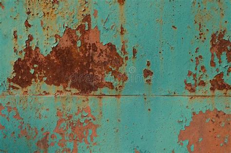 Rust On A Painted Metal Surface Peeling Old Paint On Gate Background