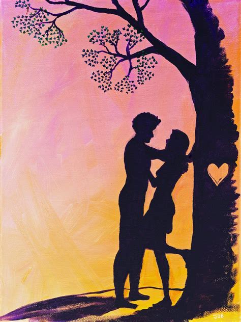 Cute Romantic Love Couple Silhouette Valentine Heart Pink Orange Sunset