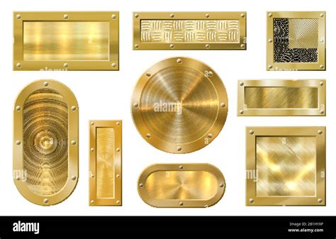 Gold metal banner. Golden plate, metallic textured golds banners and