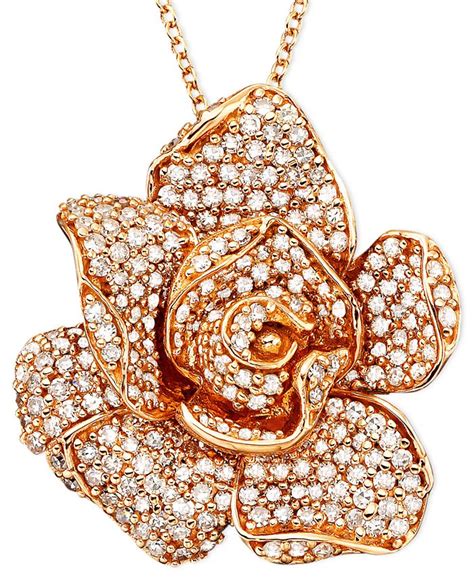 Effy Collection Pavé Rose By Effy Diamond Flower Pendant Necklace In