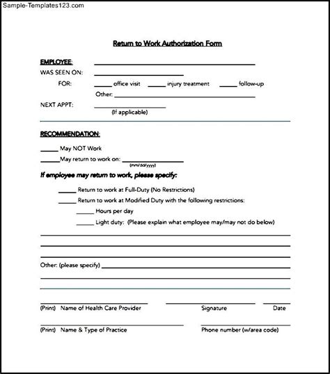 Work Authorization Form Template In Word And Pdf Formats Bank2home Com