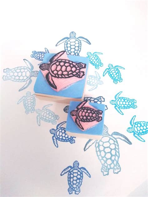 Turtle Rubber Stamp Tropical Sea Turtle Stamp Sealife Stamp Etsy