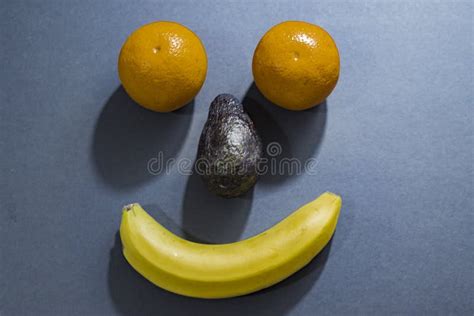 Funny Face Made With Avocado And Banana Oranges Stock Photo Image Of