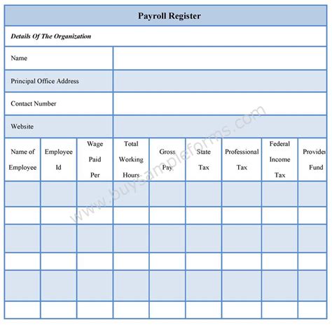 Payroll Register Forms Payroll Register Template