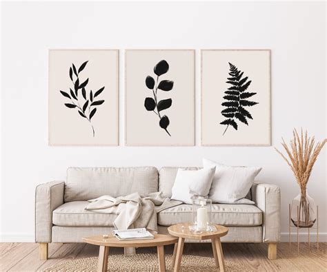 Set Of Beige Black Wall Art Minimalist Flower Prints Etsy