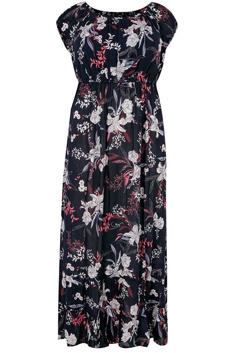 Navy And Multi Floral Gypsy Sequin Embellished Maxi Dress Plus Size 16 To 36