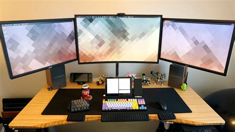 Michaels Work From Home Setup Triple Monitor Desk Excess