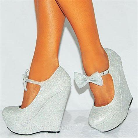 Shoespie Bowtie Glitter Round Toe Wedge Heels Image