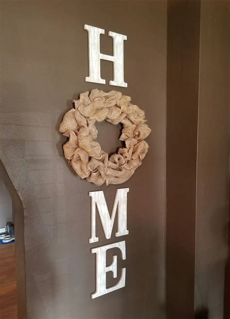 Celebrate your country every day of the year. Burlap Wreath & Distressed White Wood Home Letters Wall ...