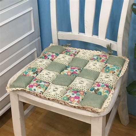 Vctops Patchwork Chair Pad With Ties No Slip Lace Trim
