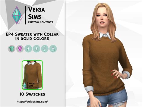 The Sims Resource Ep4 Sweater With Collar In Solid Colors