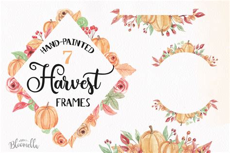 Watercolor Pumpkin Frames Clipart Harvest Autumn Fall Borders By