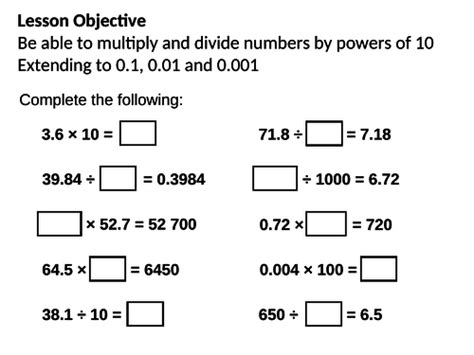 Multiplying And Dividing By Powers Of Ten 10 Key Stage 3 And Key