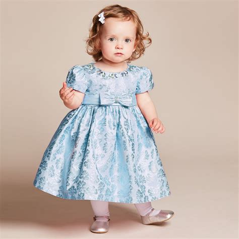 Romano Princess Baby Girls Blue Brocade Dress With