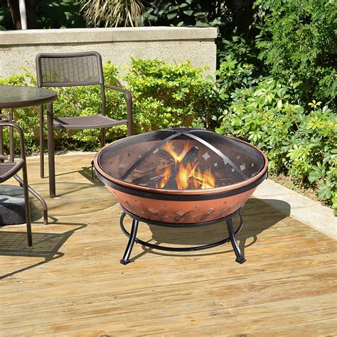 Peaktop Fp35 Outdoor Round Steel Wood Burning Fire Pit 35 Inch Copper Black