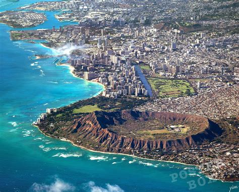 Waikiki Skyline Diamond Head Honolulu Hawaii Aerial Poster