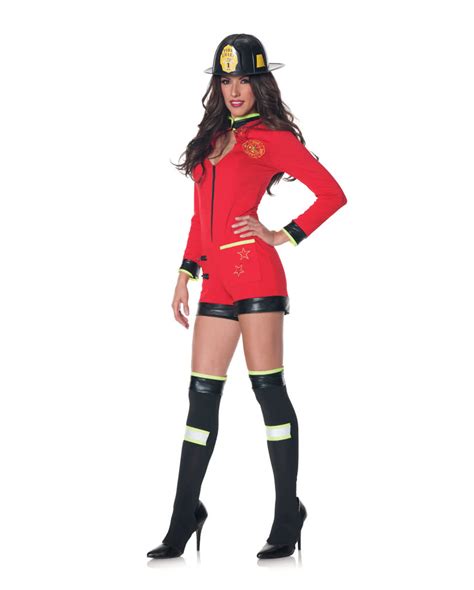 Firemen Ladies Costume With Helmet Xl Sexy Firewoman Trim Horror