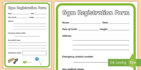 Gym Role Play Registration Form Teacher Made Twinkl