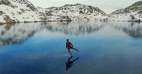 They Flew A Pro Figure Skater To A Massive Frozen Lake The Footage