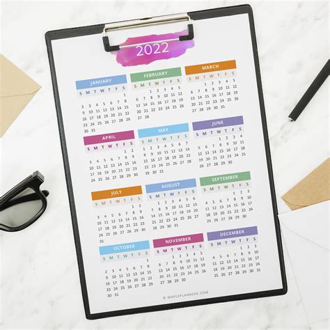 2022 Year At A Glance Printable Calendar Printable Calendar 2021