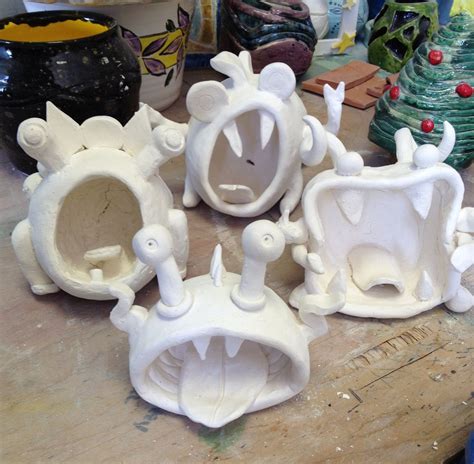 Ready For Glaze Pinch Pot Monsters Maallure Clay Art Projects