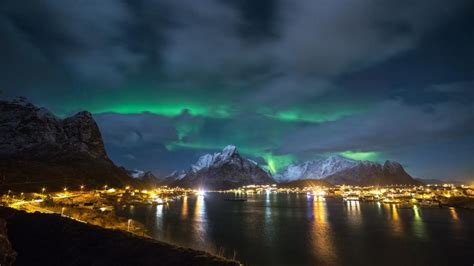 Norway Lofoten Islands Night Northern Lights Coast