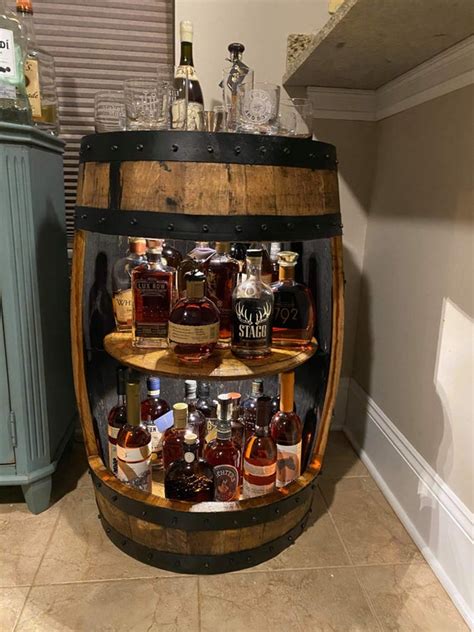 bourbon barrel display cabinet whiskey barrel bar bourbon etsy