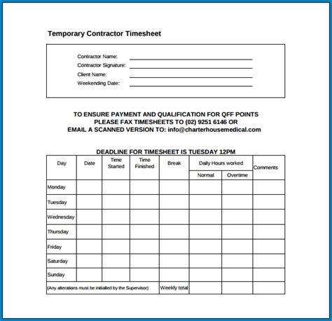 √ Free Printable Contractor Timesheet Template