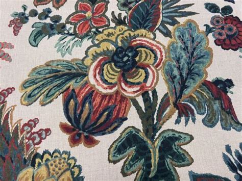 Thibaut Large Scale Floral Linen Print Fabric Floral Gala Jewel 065