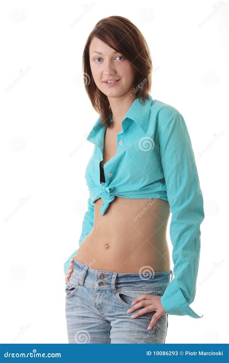 Sexy Fit Woman In Jeans With Naked Stomach Stock Photos Image