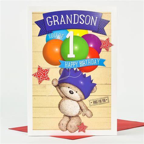 Birthday greetings for grandson 1. Hugs 1st Birthday Card - Grandson Balloons | Only £1.49