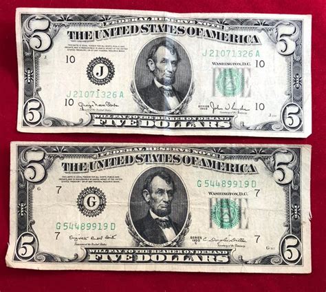 1950 5 Dollar Bills Series G And J