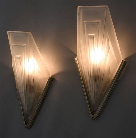 French Art Deco Bronze And Glass Wall Lights By Degué 1930 For Sale At